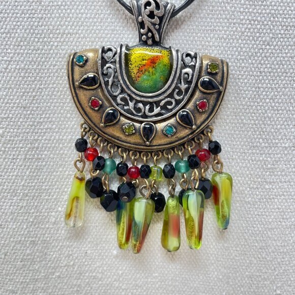 Chicos Boho Statement Necklace Beads Colorful Accents‎ Black Cord - Picture 5 of 7